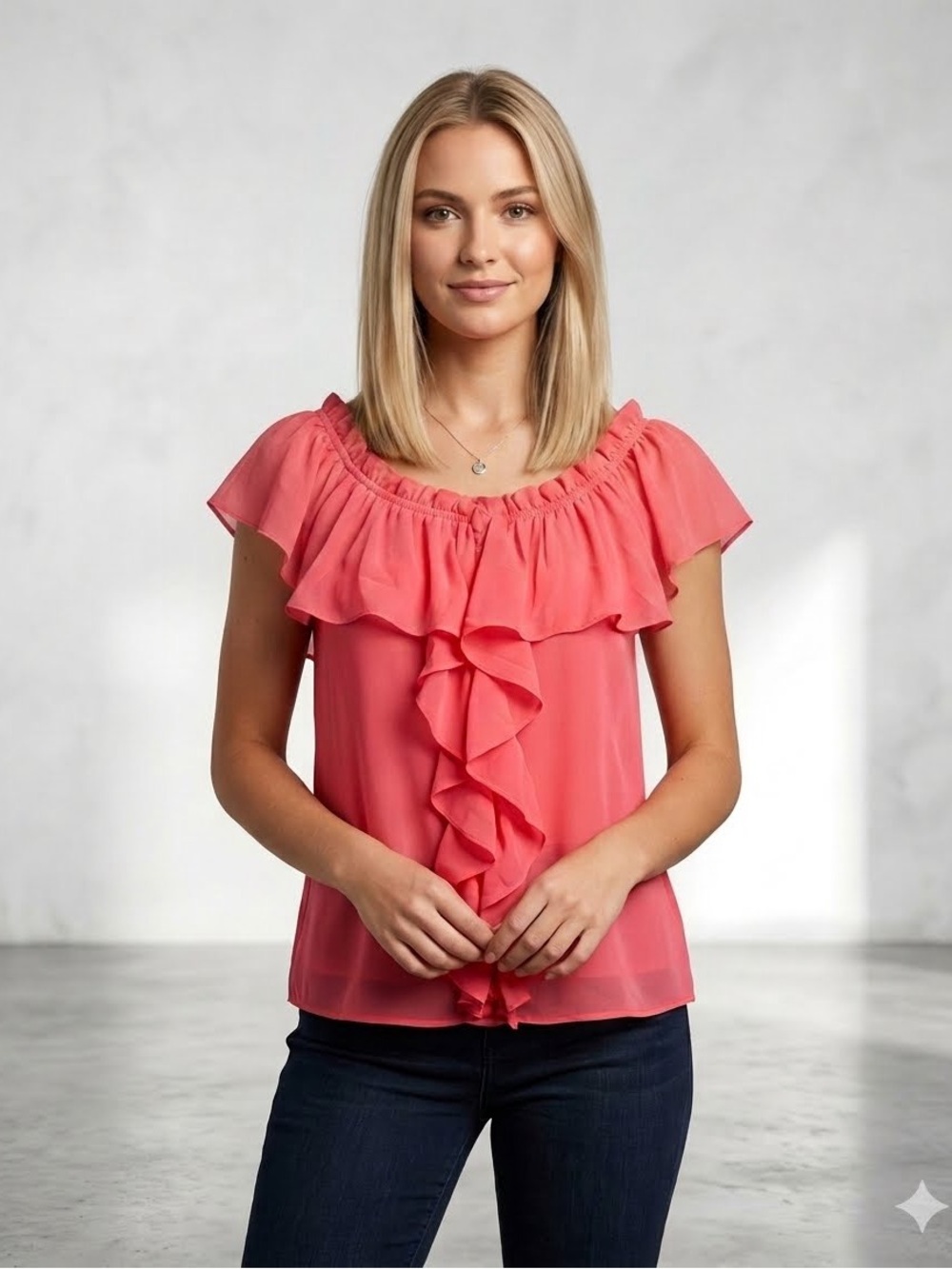 Do+Be Collection Coral On or Off-Shoulder Ruffle Blouse | Size Medium | NWT - Picture 6 of 7